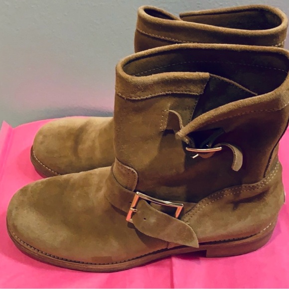 Jimmy Choo Tan Suede Moto Biker Buckled Boots Size 38 - Picture 2 of 6